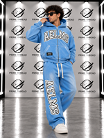 Ensemble survêtement homme personnalisé à capuche zippé, coupe oversize, style streetwear vintage délavé avec motifs, pantalon de jogging ample, deux pièces – Vente chaude