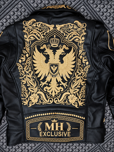 Chaqueta de Motociclista para Hombre MH, Negra, de PU Transpirable, de Secado Rápido, con Bordado Dorado, Diseño Paisley, Cierre de Cremallera, Cuello Redondo, Estilo Biker - Product Image 6