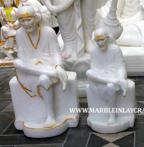 Belle sculpture de Sai Baba en marbre blanc pur de Makrana, en position assise, statue polie faite à la main, fabricant pour temple - Product Image 4