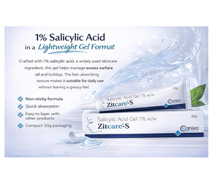Gel à l'acide salicylique à 1 % Zitcare-S - 0,71 oz (20 g) |   Soins contre l'acné et les boutons pour une peau plus claire et plus lisse - Product Image 4