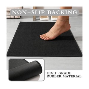 Modern Black Rectangle Bath <b>Mats</b> <b>Set</b> of 2 Non-Slip Woven Polypropylene Floor Rugs for Home <b>Bathroom</b> Use - Product Image 6