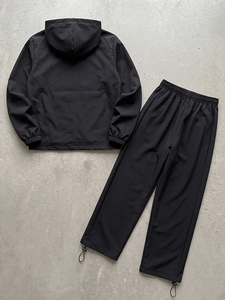 Ensemble de survêtement 2 pièces léger et tendance pour homme, veste coupe-vent à capuche entièrement zippée, hauts de sport à séchage rapide en polyester/coton - Product Image 3