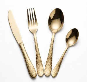 Ensemble de couverts minimalistes en or, finition mate, passe au lave-vaisselle, vaisselle de mariage, couverts en métal pour une table élégante - Product Image 1