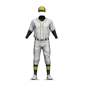 Conjunto de Uniforme de Béisbol para Hombre, Blanco, Negro y Amarillo, Nombre y Número Personalizados, Manga Corta, 100% Poliéster Sublimado, Cuello en V, Absorbe la Humedad - Product Image 1