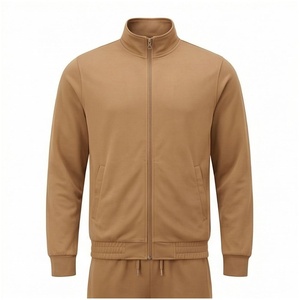 Veste de survêtement marron pour homme, manches longues, col montant, fermeture éclair sur le devant, couleur unie, respirante, coupe décontractée, pour l'automne - Product Image 1