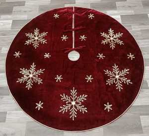 New Handmade <b>Red</b> Velvet Christmas Tree Skirt Gold <b>Sequin</b> Tree Motif 48 Inch Scalloped Edge Holiday Decor Boutique Artistry By PR - Product Image 5