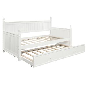 Letto singolo in legno bianco con letto estraibile per bambini - Product Image 4