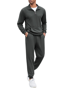 Conjunto Deportivo para Hombre, Gris Oscuro, Media Cremallera, Manga Larga, Color Sólido, Pantalones Casuales con Bolsillos Laterales, Poliéster, Ropa de Otoño - Product Image 5