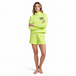 Conjunto de moda personalizado para mujer, top de felpa 100% algodón con cremallera de un cuarto y pantalones cortos a juego con cordón, corte relajado. - Product Image 1
