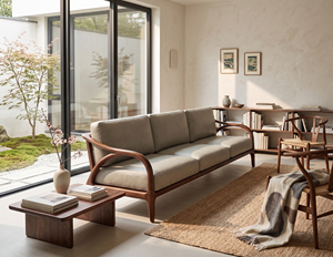 Sofá de Tres Plazas MT Furniture, Estilo Moderno de Mediados de Siglo, Tapizado en Cuero PU, Relleno de Espuma, Respaldo Firme, Brazos Acolchados, Madera de Roble Sólido, para Sala de Estar - Product Image 3