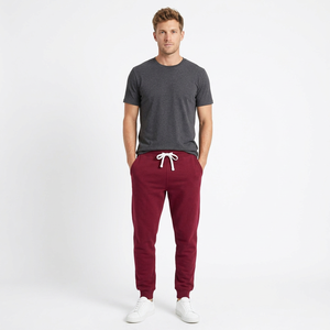 Customs <b>Men's</b> Midweight Fleece Breathable Sweatpants Elastic Waist Drawstring Tapered <b>Cuffed</b> Jogger Pants Burgundy Autumn Sporty - Product Image 4