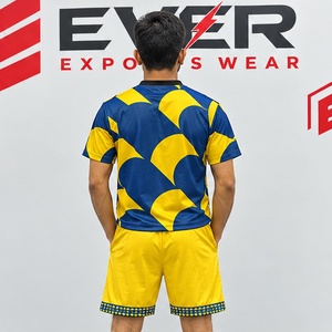 Nouveau design, maillot de football à motif abstrait, bleu et jaune, uniforme de football, vente directe, tendance écologique, kit d'équipe - Product Image 4