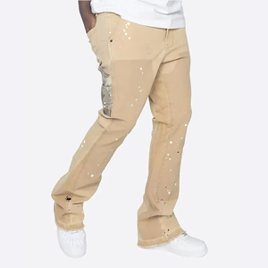 Jeans de mezclilla para hombre, estilo vintage, de alta calidad, ajustados, rasgados, con dobladillo sin rematar y corte acampanado, al por mayor. - Product Image 2
