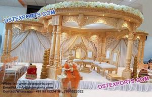 Hindu Wedding Temple Mandap Ganesha Design Portable Fiber Material Customized Size Golden Carved Pillars for Indian Weddings USA - Product Image 2