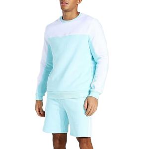 Short personnalisé 2 pièces sweat-shirt assorti homme bande de couleur bloc côtelé garniture col rond pull ensemble survêtement Fitness 2026 - Product Image 1