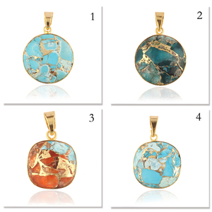 Pendentif bohème classique plaqué or 24k Unique mohave en cuivre turquoise pendentif en forme de coussin en pierre précieuse pour la fabrication de bijoux cadeau - Product Image 3