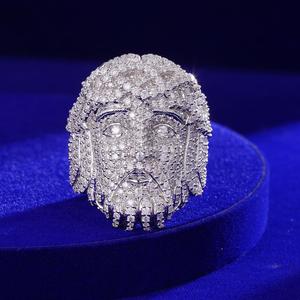 Anillo de Plata de Ley 925 con Cabeza de Hombre Barbudo y Diamantes de Moissanita, Joyería de Lujo al por Mayor - Product Image 1