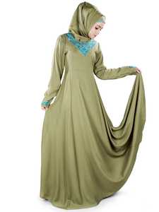 Robe Abaya Hijab en Polyester Vert Brodé Ample à Manches Longues pour Femme Musulmane – Élégante Tenue Quotidienne ODM - Product Image 1