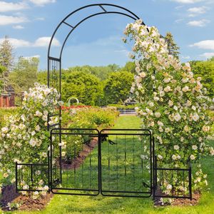Arco in Ferro Battuto Nero 198,5*50*219cm con Porta e Telaio per Piante, Resistente ai Roditori, per Decorazione Paesaggistica e Recinzione del Prato - Product Image 6