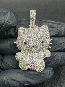 Colgante de Hello Kitty con Moissanita, Chapado en Plata, Estilo Hip Hop, Diseño de Dibujos Animados, Lindo, Unisex, Joyería para Regalo - Product Image 1