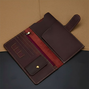Portefeuille long en cuir de vachette véritable pour homme, porte-passeport de luxe, pochette de voyage multifonction, vente en gros - Product Image 2