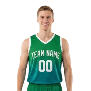 Ensemble d'uniformes de basketball personnalisés pour hommes, vert et blanc, maillot sans manches à col en V, short, imprimé dégradé, numéro d'équipe, kit de vêtements d'équipe en gros - Product Image 3