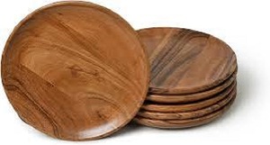 Round Wooden Flat <b>Plate</b> Polished Natural Finish Durable Eco-Friendly Minimalist Design Party Dishes & <b>Plates</b> - Product Image 2