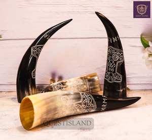 Corne à boire Viking polie de haute qualité, anti-fuite, écologique, prix direct usine, 100% naturelle, sculptée avec motif d'amour - Product Image 5