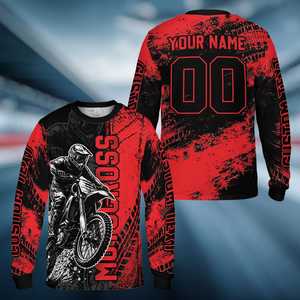 เสื้อเจอร์ซีย์โมโตครอสแบบกำหนดเอง เสื้อสำหรับขี่มอเตอร์ไซค์วิบาก พิมพ์ชื่อและหมายเลขได้ แขนยาว เสื้อแข่งสำหรับเด็กและผู้ใหญ่ ของขวัญสำหรับนักขี่ MX รับผลิตแบบ OEM - Product Image 3