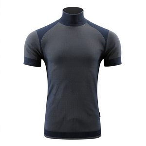 Men’s Knitted Mock Neck T-Shirt Short Sleeve Soft Cotton Blend Fashion Tee with OEM ODM Customization - Product Image 5