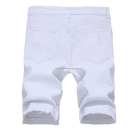 Shorts Bermuda en jean blanc déchiré pour homme, sportif, uni, non tissé, décontracté, taille élastique, taille mi-haute, séchage rapide, respirant, longueur genou
