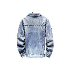 Veste en jean streetwear personnalisée pour homme, veste en jean déchirée à boutons sur le devant - Product Image 2