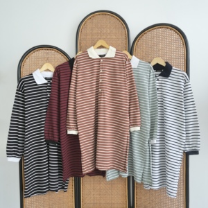 เสื้อทูนิคผู้หญิงแบบถักลายทางลำลองติดกระดุม - Product Image 4