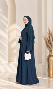 Women Navy Blue Long Sleeve Ankle Length Beaded Turkish V Neck Modest <b>Abaya</b> <b>Dress</b> Polyester Loose Fit Daily Wear Middle East - Product Image 2