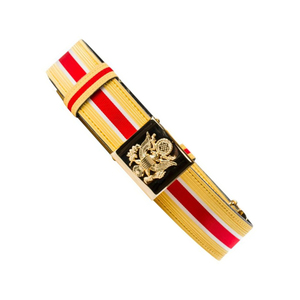 Ceinture tricotée rayée jaune, rouge et blanche de haute qualité avec boucle en alliage, style formel - Product Image 4