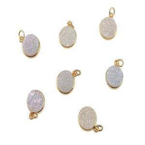 Natural Druzy Quartz Round Bezel Set Pendant Gold Plated Crystal Stone Charm for <b>Necklace</b> Earring Jewelry Making - Product Image 5