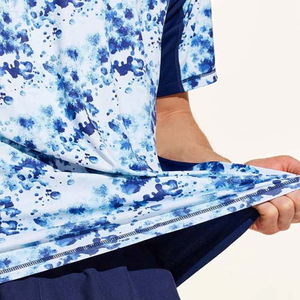 T-shirt à manches courtes tie-dye pour homme, col rond, coupe classique, séchage rapide, en polyester tricoté, motif bleu, décontracté - Product Image 5