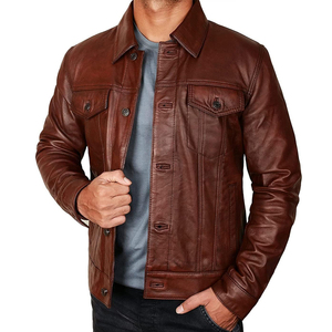Custom <b>Genuine</b> Leather Waterproof Windproof Winter Stand Collar Classic Men's Fit Washed Biker Motorcycle Jacket - Product Image 2