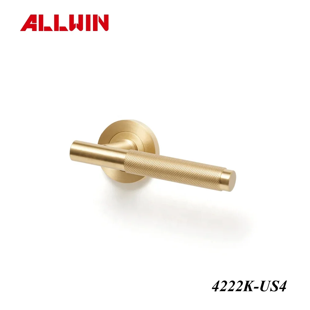 Modern Solid Brass Knurled Door Lever Handle In Brushed Brass