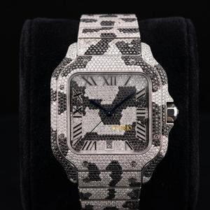 Reloj Cuadrado de Lujo con Camuflaje, Movimiento Mecánico, Acero Inoxidable, Correa de 20 mm, Negro, Blanco, Gris, Dos Tonos, Corte Brillante VS1 - Product Image 4