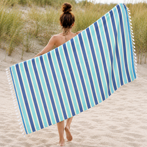 Grande serviette Fouta 100% coton, douce, style hammam, serviette de plage écologique, style turc, rayée, séchage rapide - Product Image 5
