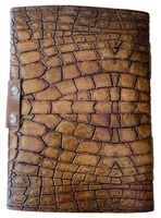 Cuaderno de tapa dura con patrón de piel de cocodrilo en relieve de cuero genuino 100% con C-Lock de latón antiguo y papeles de Arte de cubierta en blanco