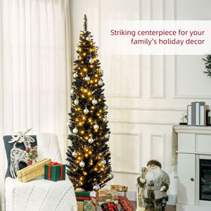 7ft Slim Artificial Christmas <b>Tree</b> with Realistic Branches and Warm White LED <b>Lights</b> Black Pencil <b>Tree</b> Decor - Product Image 4