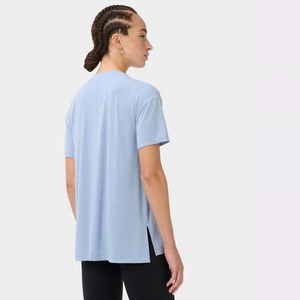 T-shirt bleu clair à col rond et manches courtes, 100 % polyester, séchage rapide, tricoté, décontracté, printemps-été, coupe classique - Product Image 2