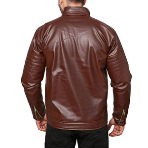Blouson moto à capuche en cuir PU marron pour homme, col rond, fermeture éclair, manches régulières, couleur unie, streetwear, séchage rapide, respirant - Product Image 1