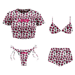 Traje de Baño Bikini de 2 Piezas Personalizado para Mujer, Diseño OEM sin Espalda, con Estampado de Leopardo y Lazos Laterales, Material Spandex/Poliéster - Product Image 1