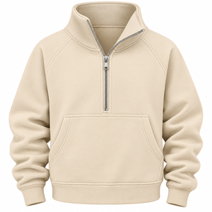 Sudadera Unisex Verde Oliva con Capucha y Media Cremallera, Manga Raglán, Estilo Casual, Teñido Digital, 100% Algodón, Oversize - Product Image 3