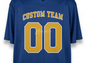 Maillot de football américain personnalisé pour équipe, bleu et jaune, sublimé, col en V, manches courtes, maille respirante, vêtements pour hommes adultes - Product Image 6