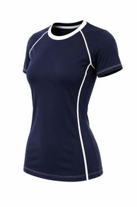 Haut de sport respirant et écologique à manches courtes pour femme, bleu marine, en spandex et polyester, séchage rapide, idéal pour la vente en gros - Product Image 4