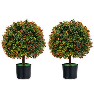 Set di 2 Sfere Topiarie Artificiali da 22 Pollici, Sfere di Bosso da 15 Pollici con Frutti Arancioni, in PE/PVC, Sempreverdi, Verde+Arancione - Product Image 1
